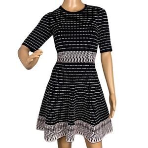 Shoshanna Mesa Dress Stretch Knit Embroidered Black Pink Size XS Anthropologie